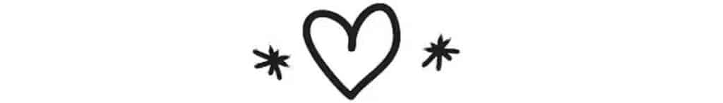 A simple black line drawing of a heart with two asterisk-like stars, one on each side of the heart, inspired by the playful vibe of Girls Lifes June/July issue. The background is white.