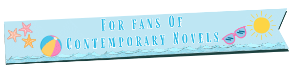 A banner with starfish, a beach ball, sunglasses, a sun, and waves on a light blue background. Text reads: For fans of contemporary summer reads.